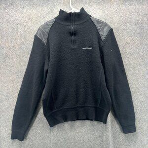 Vintage Polo Ralph Lauren Sweater Mens Large Black Wool 1/4 Zip Mock Neck 90s